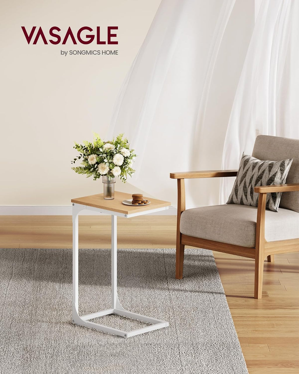 VASAGLE C-Shaped End Table, Small Sofa Side Table with Metal Frame - Image 2