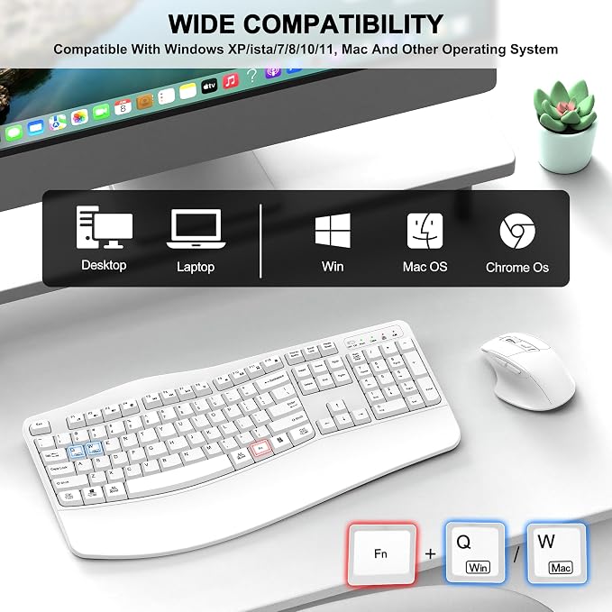 Wireless Keyboard and Mouse Combo, 2.4G Ergonomic Wave Keys(White) | Full Size Wave Keyboard with Wrist Rest, 3-Level DPI Adjustable Ergonomic Mouse for Windows and Mac OS Desktop/Laptop/PC - Image 7