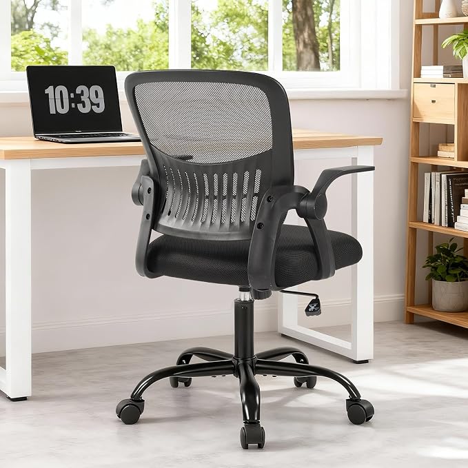 DUMOS Home Office Desk Chair, Computer Lumbar Support Chair | Ergonomic Mesh, Flip-up Armrest Height Adjustable, Rocking Mode 360 Swivel, Meeting Room, Black - Image 9