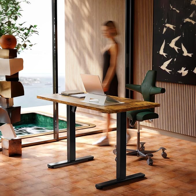 HUANUO 40x24 Inch Electric Standing Desk, Height Adjustable, Rustic Brown | 176 Lbs Capacity, Smooth Home Office Desk, 4 Memory Presets & Headphone Hooks, 28.3–46.5 Inch Height Range, Easy to assemble - Image 2