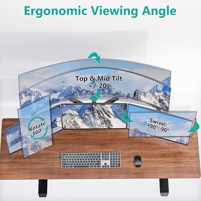 WALI Stacked 4 Monitor Mount for Max 49" UItrawides and Three 27" Monitors | Tall Quad Monitor Stand up to 44lbs, Full Motion with Tilt, Swivel, C-Clamp & Grommet Base, VESA 75/100mm (GSDM004S-P), Black - Image 3