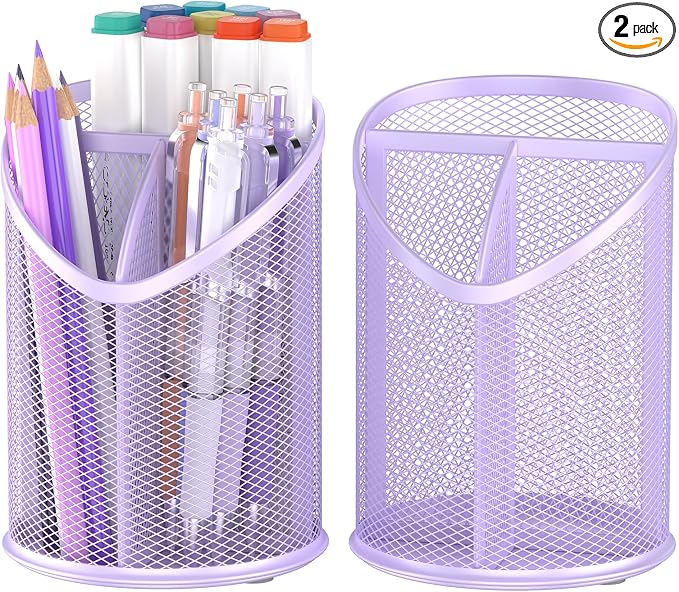 Delifox 2 Pack Pen Holder Mesh Round Pencil (Purple) by Delifox