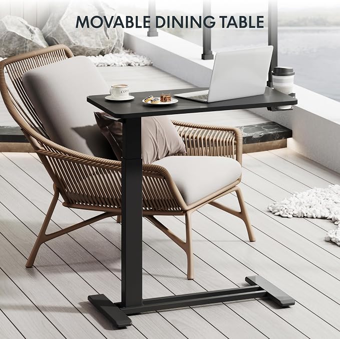 FLEXISPOT H7 28" Pneumatic Height-Adjustable Overbed Table with Wheels | C-shaped bedside table,Medical End Table,Rolling Cart TV Tray,Laptop desk for Hospital Home office use,27.6"Wx15.7"D,Black - Image 11