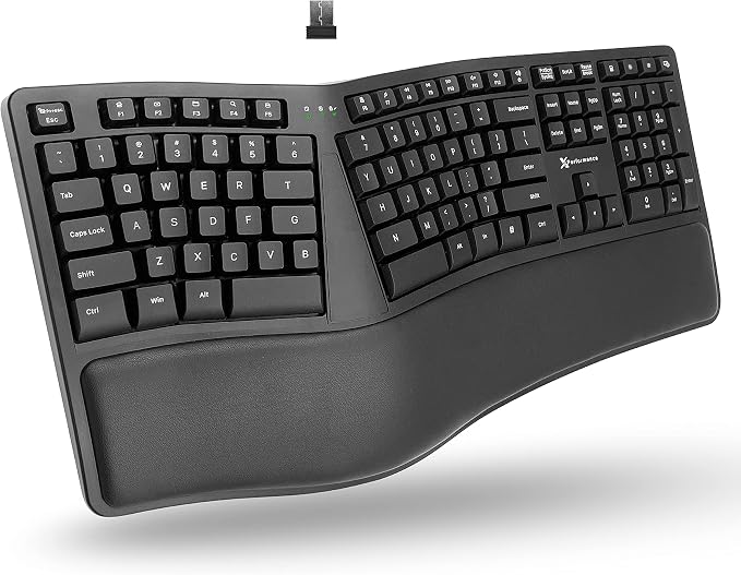X9 Wireless Ergonomic Keyboard with Cushioned Wrist Support - Type Comfortably Longer - Wireless Split Keyboard for Laptop, PC & Chrome Computer with 110 Ergo Keys & 5ft Cable by X9Performance