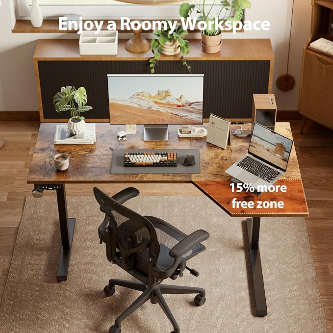 Agilestic 59 x 35 Inch Corner L Shaped Electric Standing Desk, Rustic Brown | Electric Height Adjustable, L-shape Workspace, Sturdy Steel Frame, Memory Preset, Hooks, 154 lbs, Easy Assembly, Splice Board - Image 8