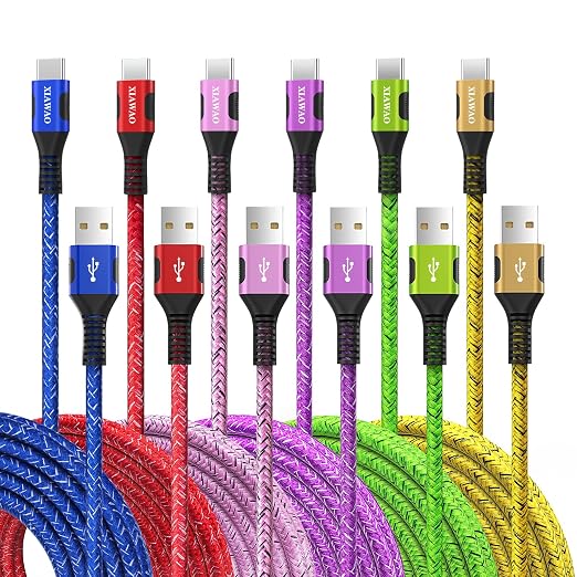 XIAWAO USB C Cable 6Pack, Fast Charging Nylon Braided USB A to Type C Cord | USB C Charger Cable for iPhone 17 16 15, Samsung Galaxy S20 S10 S9 Note 20 10 9 A17 A16 A15 by Unknown