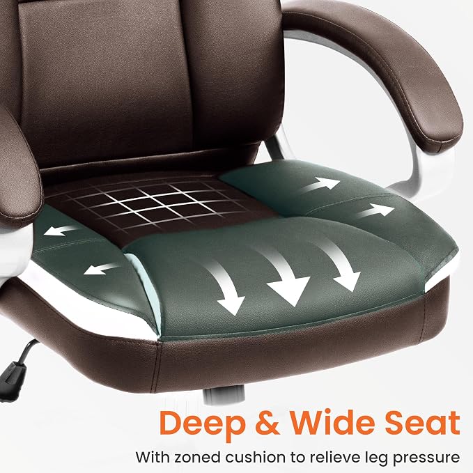 NEO CHAIR Office Desk Chair PU Leather Chair with Lumbar Support, Brown | Ergonomic High Back Executive Computer Chair, Comfortable Padded Fixed Armrests Swivel Chair with Wheels for Office/Home - Image 4