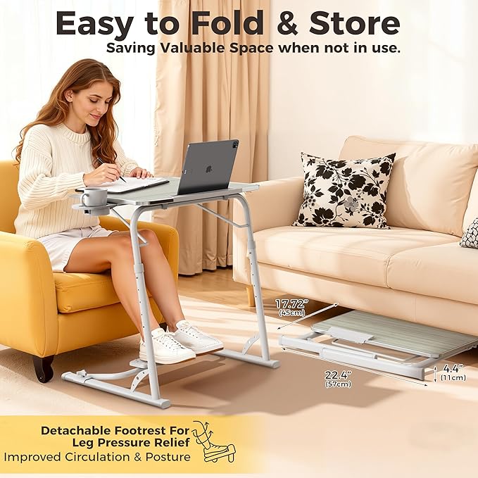 Upgraded Folding TV Tray Table, Sturdy Couch & Dinner Laptop Table | Adjustable Height & Angle Portable Desk for Eating, Work & Recliner; Includes Footrest, Cup Holder, iPad Holder, Edge Stopper - Image 6