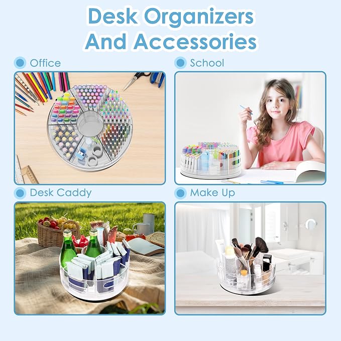 CraftGenes 2 Packs Rotating Clear Acrylic Pen Holder, Marker Organizer | Pen organizer for desk and art supply organizer with 7 removable sections for markers, pencils, brushes, and office supplies. - Image 9