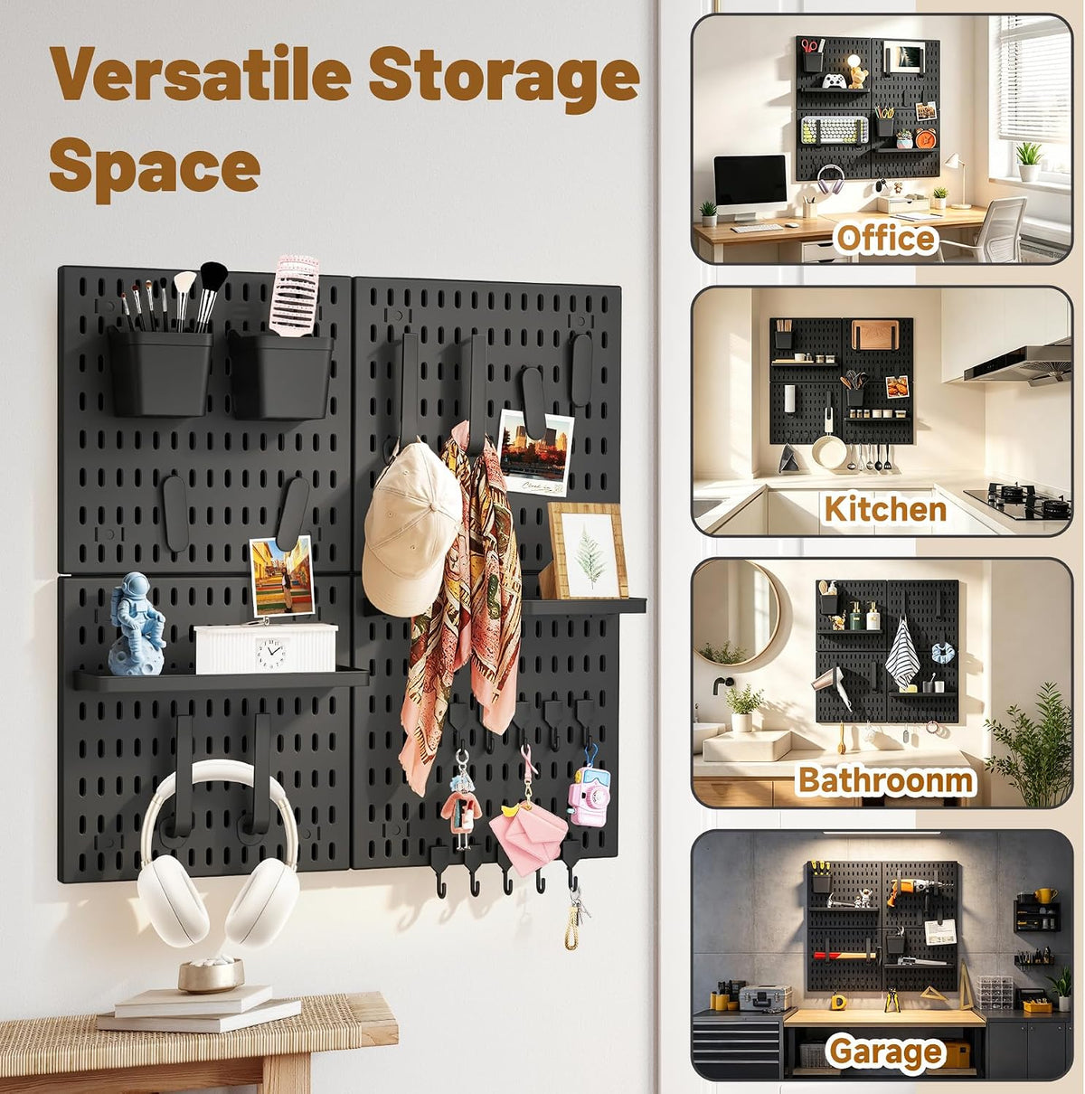 4 Pack Black Pegboard Panels Kit Wall Organizer and 22 Accessories - Image 6