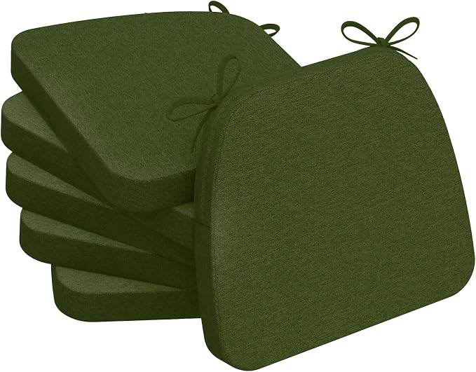 AAAAAcessories D-Shaped Chair Cushions, 2" Thick Dining Chair Pads with Ties and Removable, Machine-Washable Cover, 17" x 16", Set of 6, Dark Olive Green by AAAAAcessories