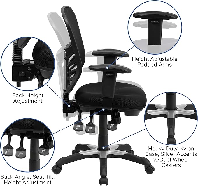 Flash Furniture Mid-Back Black Mesh Multifunction Executive Swivel Ergonomic Office Chair with Adjustable Arms - Image 13