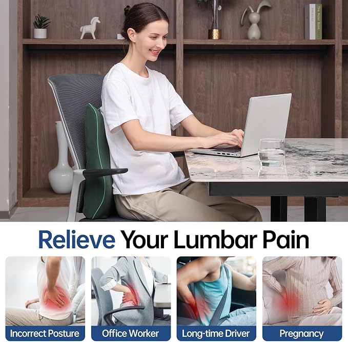 Soft Comfortable Memory Lumbar Support Pillow Back Cushion for Offic | Built-In Adjustable Straps Secure Reduce Back Soreness Pressure Distribution Breathable Premium Fabric Long-lasting Support - Image 2