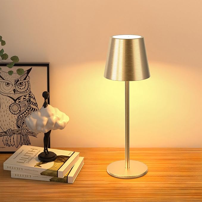 JACKYLED Cordless Table Lamps Rechargeable, 3 Adjustable Height, 5000 Capactiy Operated, 3 Colors Smooth Dimming, Portable LED Waterproof Table Lamp for Dining, Bedroom, Outdoor-Gold by JACKYLED
