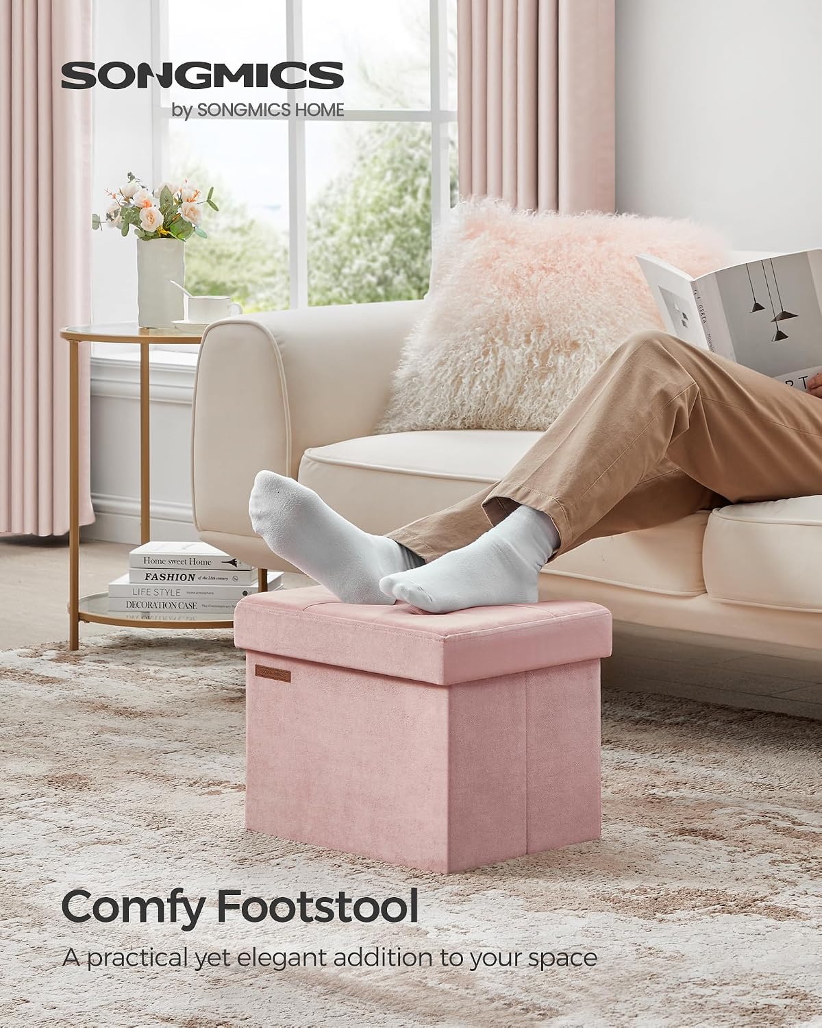 SONGMICS Small Folding Storage Ottoman, 12.2 x 16.1 x 12.2 Inches - Image 3