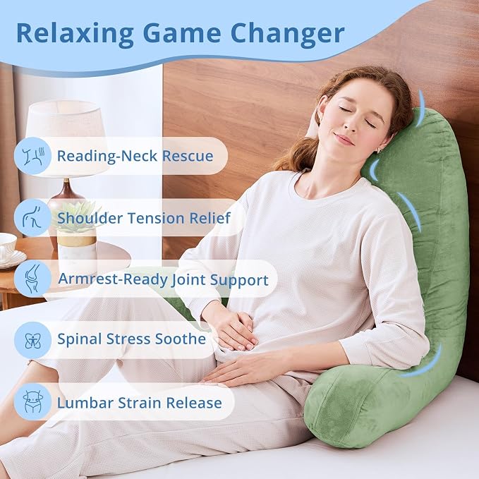 Sasttie Reading Pillow for Bed, Back Pillow for Sitting Up, Sage Green | 25" Backrest Support Cushion for Couch, Sofa, and Floor, Dorm Essentials, OEKO-TEX, Adjustable Down Alternative Fill - Image 6
