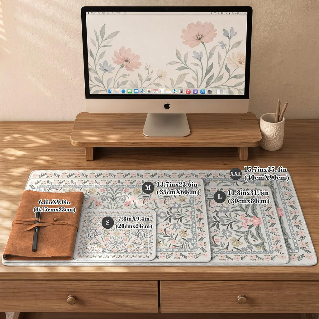 iCasso Aesthetic Mouse pad,23.6x13.7 Desk Pad Mat, Gray Floral - Image 2