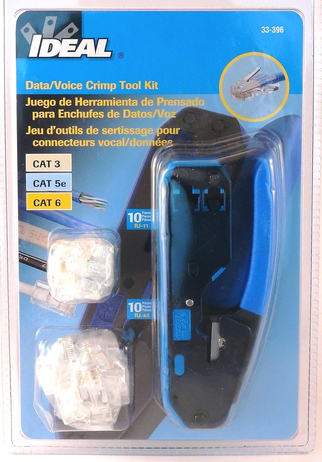 IDEAL Electrical 33-396 Data/Voice Modular Plug Crimp Tool Kit, Crimping Tool for CAT3/5e/6 Cables, RJ-45 (8P8C) & RJ-11 (6P6C, 6P4C, 6P2C) w/ 20 Plugs - Image 12