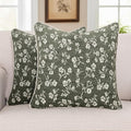 18x18 Chenille Jacquard Throw Pillow Cover, Olive Green Vintage Floral Cushion Case with Piped Edges, Decorative Accent for Sofa, Couch & Bed, 2 Pack by Vfuty