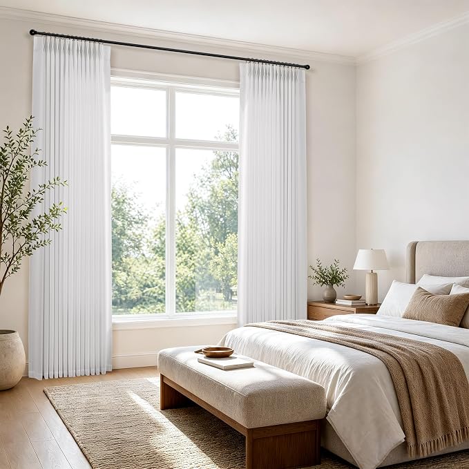 Hokibero White Pinch Pleated Linen Curtains 72 Inch Long for Living Room | Light Filtering Semi Sheer Curtain,Back Tab Hooks Rings,Modern Farmhouse Textured Privacy Drapes for Bedroom Window,2 Panels - Image 7