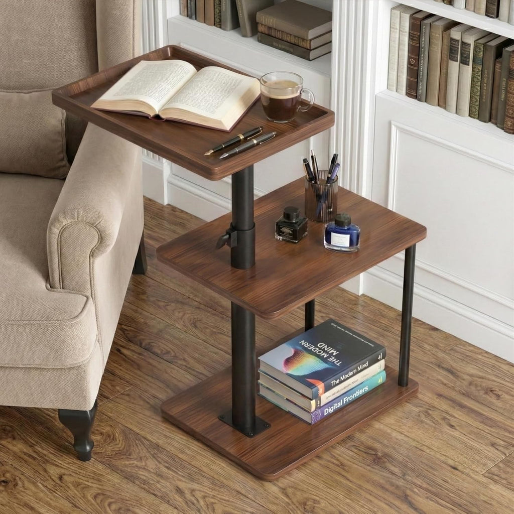 C Table End Table Adjustable Height, 360°Swivel TV Tray Table for Small Spaces, Small Nightstand for Living Room, Bedroom, Walunt - Image 5
