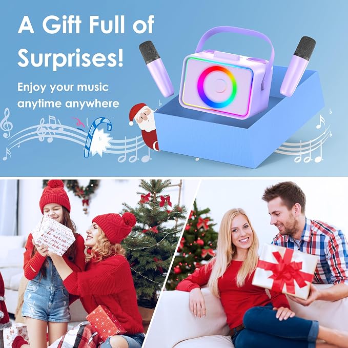 Karaoke Machine for Kids Adults,Portable Bluetooth Speaker with 2 Wireless Microphone with LED Lights, Karaoke Microphone with PA System Supports USB/TF/AUX,Gift for Party (Purple) - Image 7