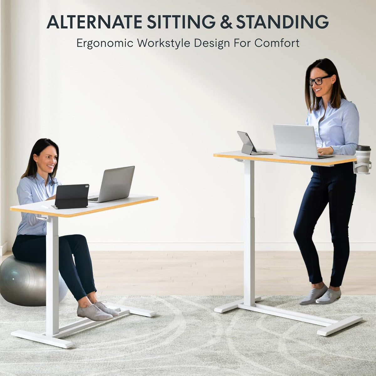 FLEXISPOT H7 32" Pneumatic Height-Adjustable Overbed Table with Wheels - Image 5