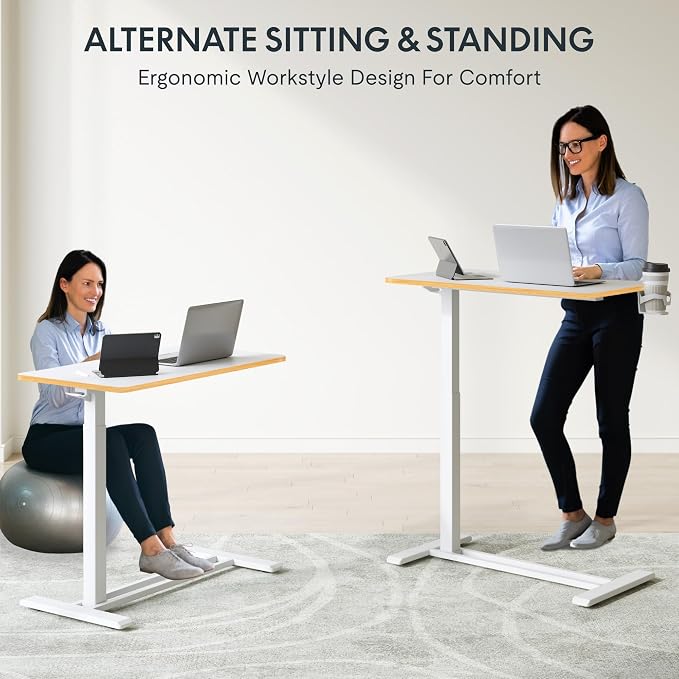 FLEXISPOT H7 32" Pneumatic Height-Adjustable Overbed Table with Wheels | C-shaped bedside table TV Tray,Medical End Side Table,Laptop desk for Hospital Home office use,31.5"Wx17.7"D,White Maple - Image 6
