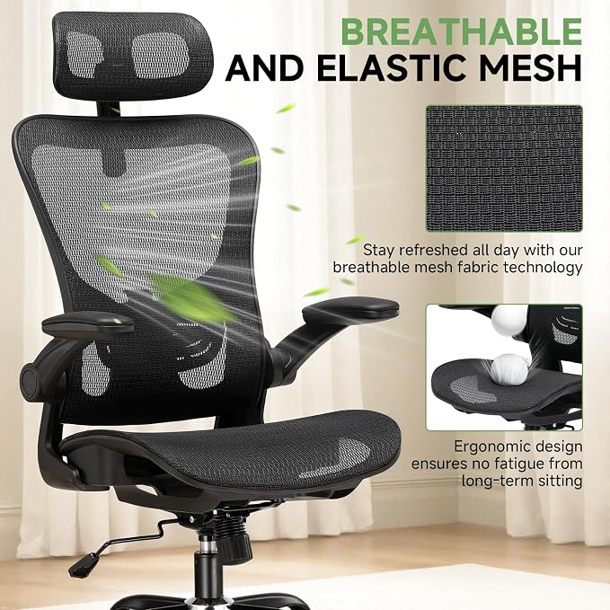 GTPLAYER Office Chair, Home Ergonomic Desk Chair with High Back Mesh, Mesh Office Computer Desk Chairs with Adjustable Lumbar Support, Rolling Work Swivel Task Chairs with 3D Armrests and Headrest - Image 4