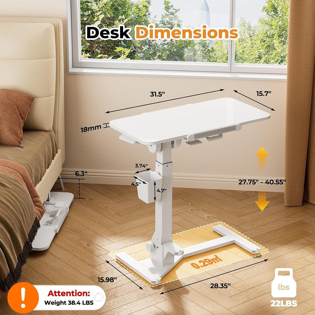JOY worker Glass Foldable OverBed Table, 180° Tilt Height Adjustable Desk - Image 2