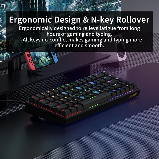 Newmen GM682 Wired Mechanical Keyboard,60% Percent Gaming Keyboard | Wired Mechanical Keyboard,60% Percent Gaming Keyboard,LED Backlit,Compact,USB C,Custom,Ergonomic,Mini,PC,Black,Red Switch - Image 7