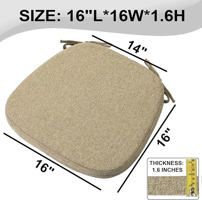 SINOSSO 1 Pack Memory Foam Chair Cushions for Dining Chair, Friendly Woven Fabric 16" U-Shape Comfortable Kitchen Chair Pad, Removable Slip Resistant Seat Cushion (1 Piece, Linen) - Image 4