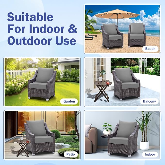 Outdoor Chair Cushions, 24 x 24 Inch Outdoor Cushion for Patio Furniture, Patio Chair Cushion, Waterproof & Fade Resistant Deep Patio Furniture Cushions Set with Handle and Ties, Grey (Set of 2) - Image 7