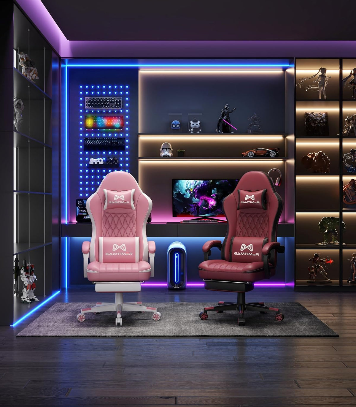 Gaming Chair, Computer Office Chair with Pocket Spring Cushion, 400 LBS Weight Capacity, Breathable PU, Headrest & Lumbar Support, for Silla Gamer Adults(Pink) - Image 2