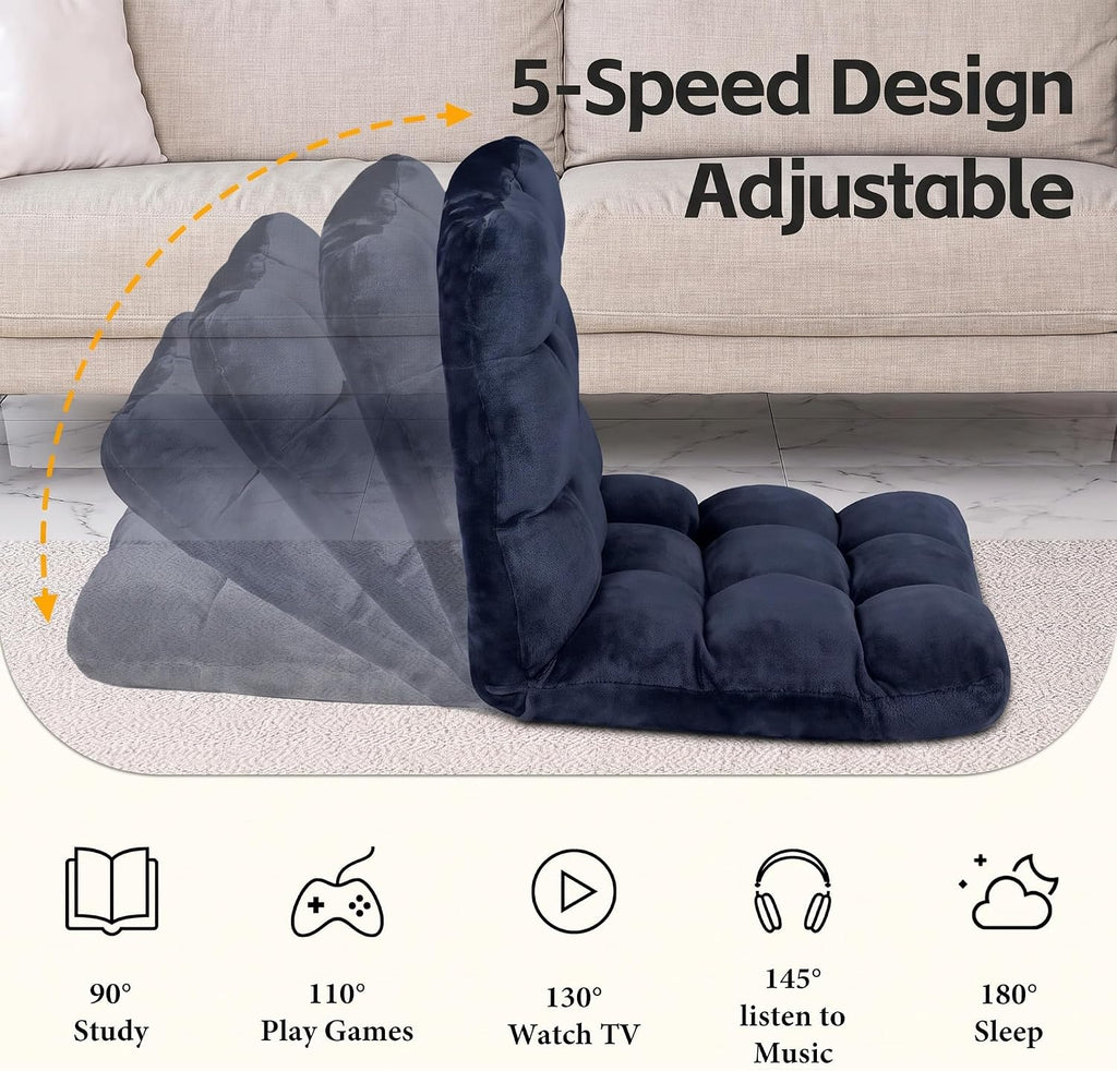 SUPER DEAL 14-Position Folding Floor Chair Gaming Sofa Cushioned Padded Reclining Bed Lounge Couch Seating for Comfy Reading, Reading, Gaming, Relaxing, Watching TV， Blue - Image 6