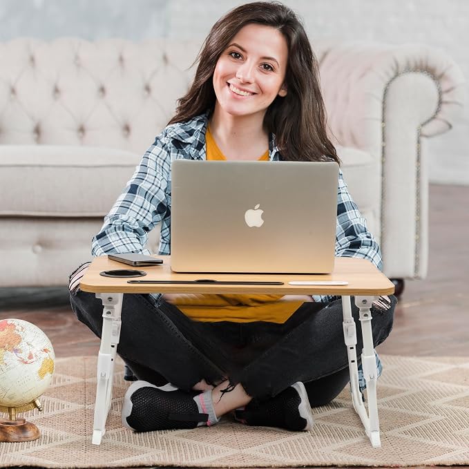 Lap Desk for Bed Adjustable Height with USB Port 23.6" x15.7" Desktop | Storage Drawer, Bookshelf, Fits 17" Laptop, For couch WFH Study, Foldable Non-Slip No Assembly Sturdy Lightweight Wood - Image 8
