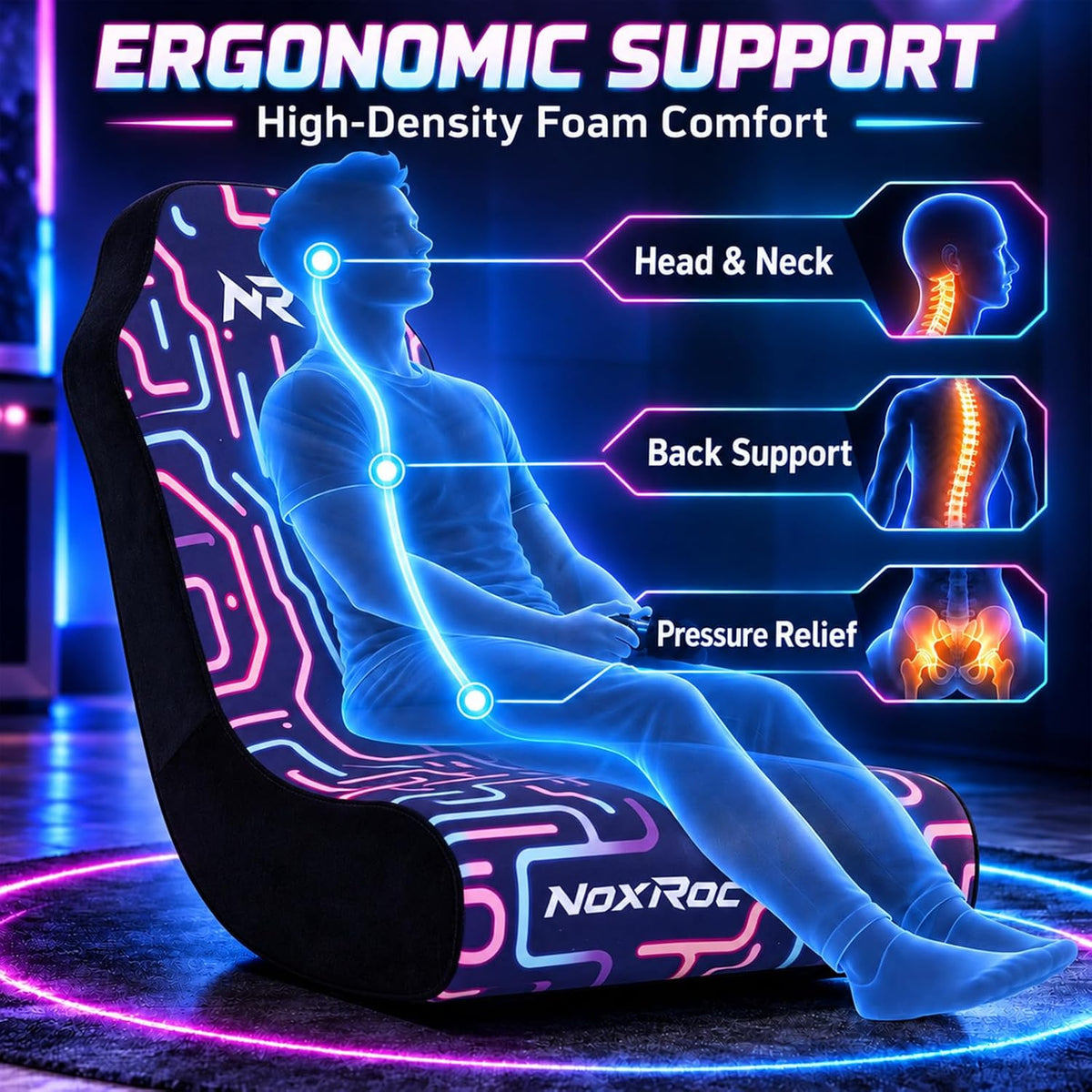Foldable Floor Gaming Chair without RGB Led Lights for Teens Adults - Image 5