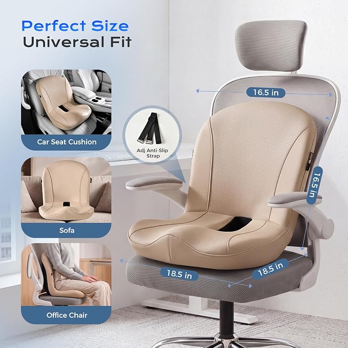 Coverado Car Seat Cushion and Lumbar Support Pillow One Piece, Napa Leather Memory Foam Ergonomic Back Support Driving Seat Cushion for Back Pain, Non-Slip Washable Cushion for Car, Driver, Office - Image 8