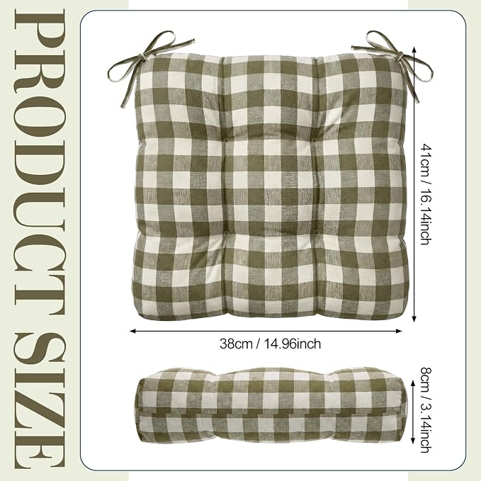Geetery 4 Pack Chair Cushions, 16" x 15",Olive Green and White,Plaid - Image 3