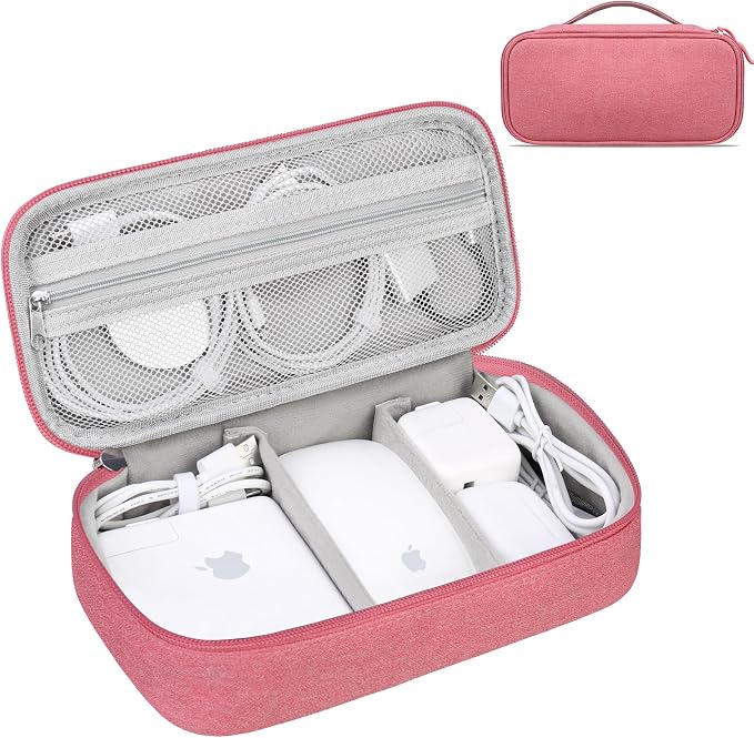 Lacdo Electronic Organizer Travel Cable Organizer Bag Pouch Tech Electronic Accessories Carry Case Portable Double Layers Charger Case for Cable, Cords, Charger, Earphone, Power Bank, Pink by Lacdo