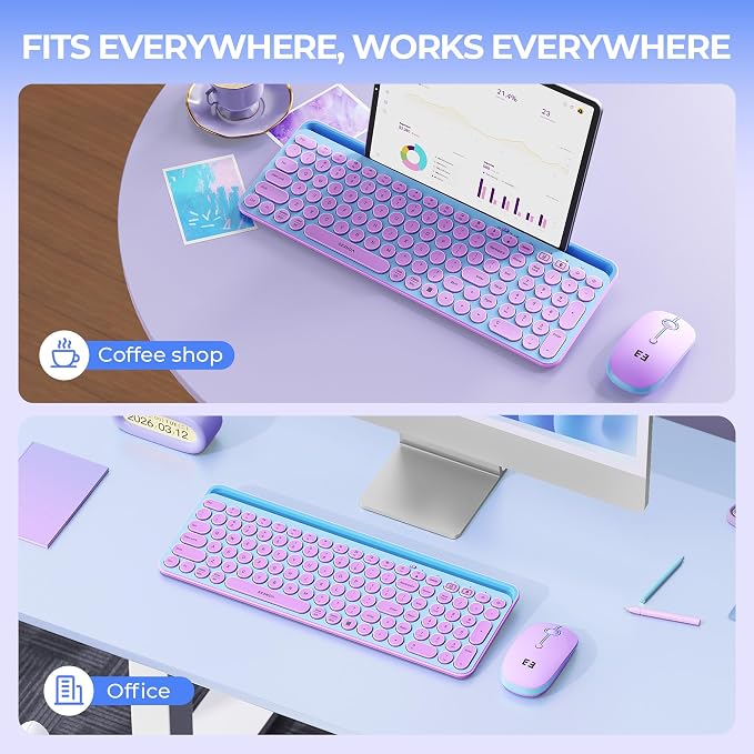 seenda CTU-301 Bluetooth Keyboard and Mouse Combo for iPad,Blue&Purple | Bluetooth+2.4G combo with tablet holder, full-size keys and quiet clicks for iPad, iPhone, Mac, Windows and Android. - Image 8