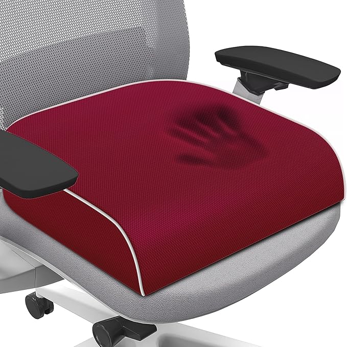 SweetSlubr Seat Cushion, Chair Pad, Memory Foam Tailbone Pain Relief | Office Chair Cushion for Tailbone Pain Relief, Non-Slip Cover, Soft Support for Office Chair, Car Seat, Airplane,2X-Large/Red by Unknown