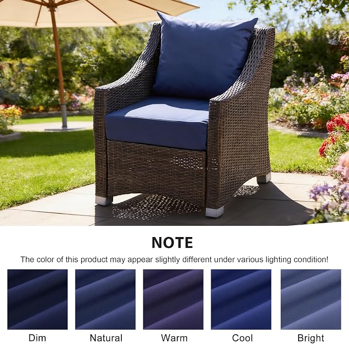 Outdoor Deep Seat Cushion Set, 24x24 Inch Water-Resistant & Fade-Resistant Outdoor Chair Cushions, Patio Furniture Cushions with Removable Cover for Patio Chair, Sofa,Navy Blue (Set of 2) - Image 6