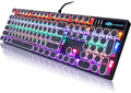 Camiysn Typewriter Style Mechanical Gaming Keyboard, Black Retro Punk Gaming Keyboard with RGB Backlit, 104 Keys Blue Switch Wired Cute Keyboards, Round Keycaps for Windows/Mac/PC by Camiysn