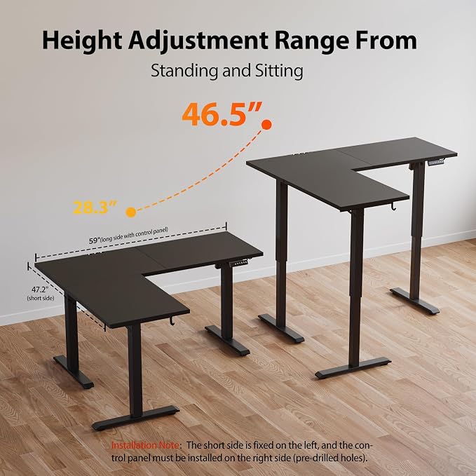 Agilestic L Shaped Electric Standing Desk Adjustable Height, 59Inch, Black | Electric Height Adjustable, Spacious Corner Desktop, Sturdy Steel Frame, Memory Presets, 176 lbs, Splice Board - Image 6