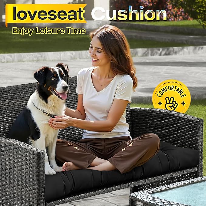 MAGIC ELEPHANT Outdoor Bench Cushion, Memory Foam Loveseat Cushion for Patio Furniture Wicker Chair, Settee Porch Swing Seat Cushion, 44 x 19 Inches (Black) - Image 7