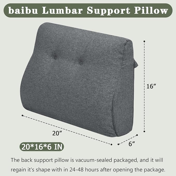baibu Patented Dual-Layer Memory Foam Lumbar Pillow for Recliner, Dark Grey | Ergonomic back support for recliners, sofas, and gaming chairs with a removable machine-washable cover for easy care. - Image 4