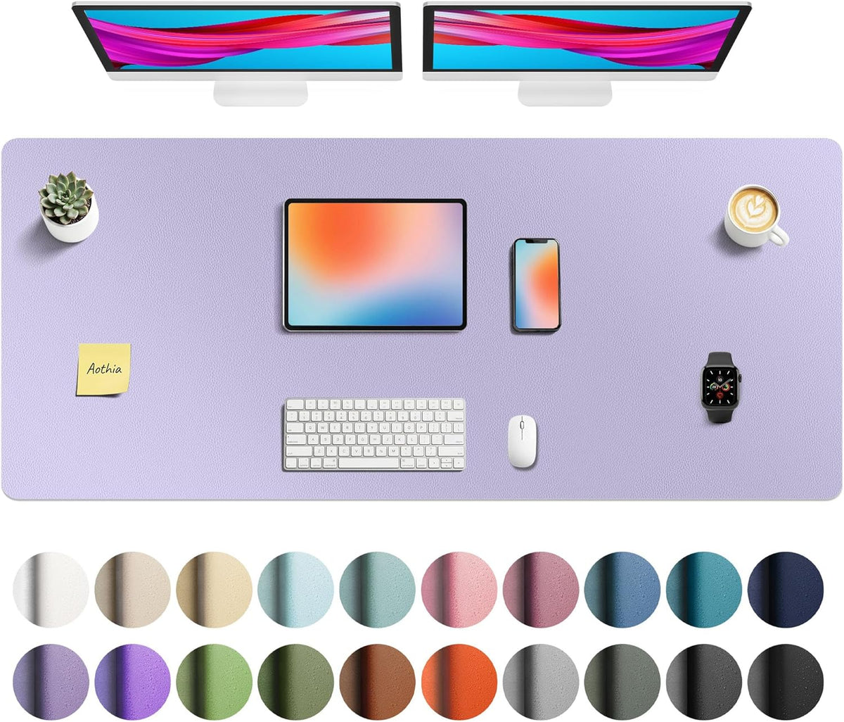 Aothia Faux Leather Desk Mat - Non-Slip PU Leather Desk Blotter, Waterproof Writing Surface, Large Desk Pad for Office & Home (Lavender, 55" x 24") by Aothia