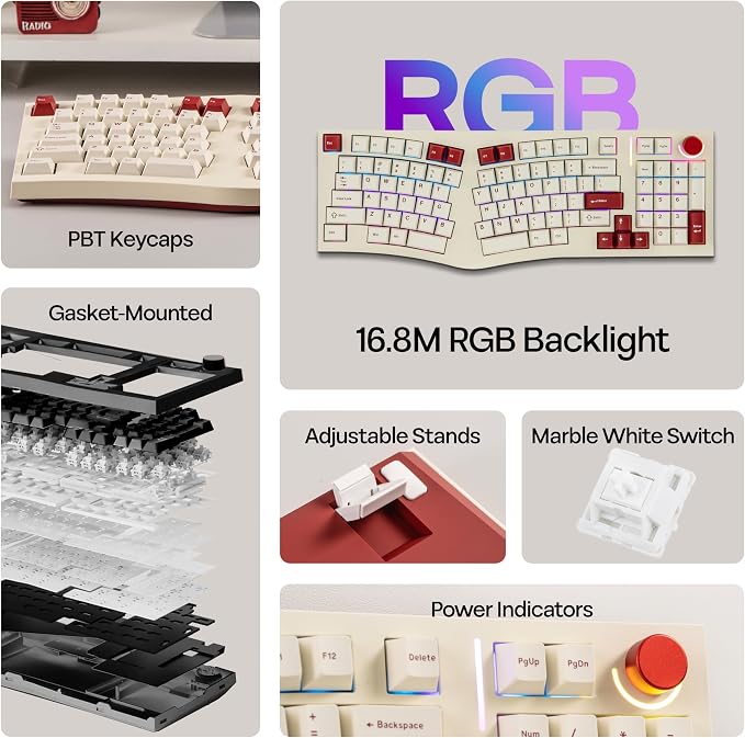 MechLands Feker Alice98 Ergonomic 98 Keys Custom Mechanical Keyboard | VIA Programmable, USB-C Wired Gaming Keyboard, Hot Swappable, 5 Layer Paddings, Control Knob, NKRO, RGB for Win/Mac (Beige) - Image 3