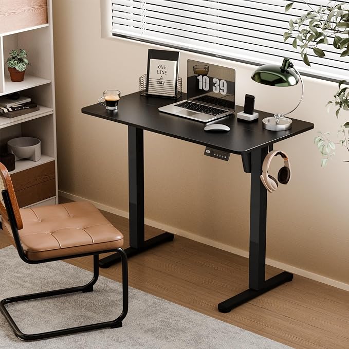 35" Electric Standing Desk, Small Sit Stand up Desk, Black | Height Adjustable Computer Desk for Home Office, Compact Work & Gaming Desk with Cable Management and Stable Steel Frame - Image 2